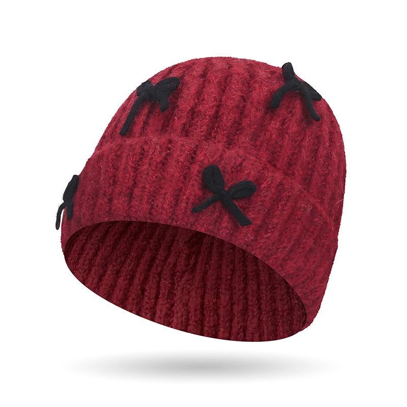 

Three-Dimensional Bow Decorative Knitted Hat Women s Winter Thick Warm Pullover Wool Hat красный