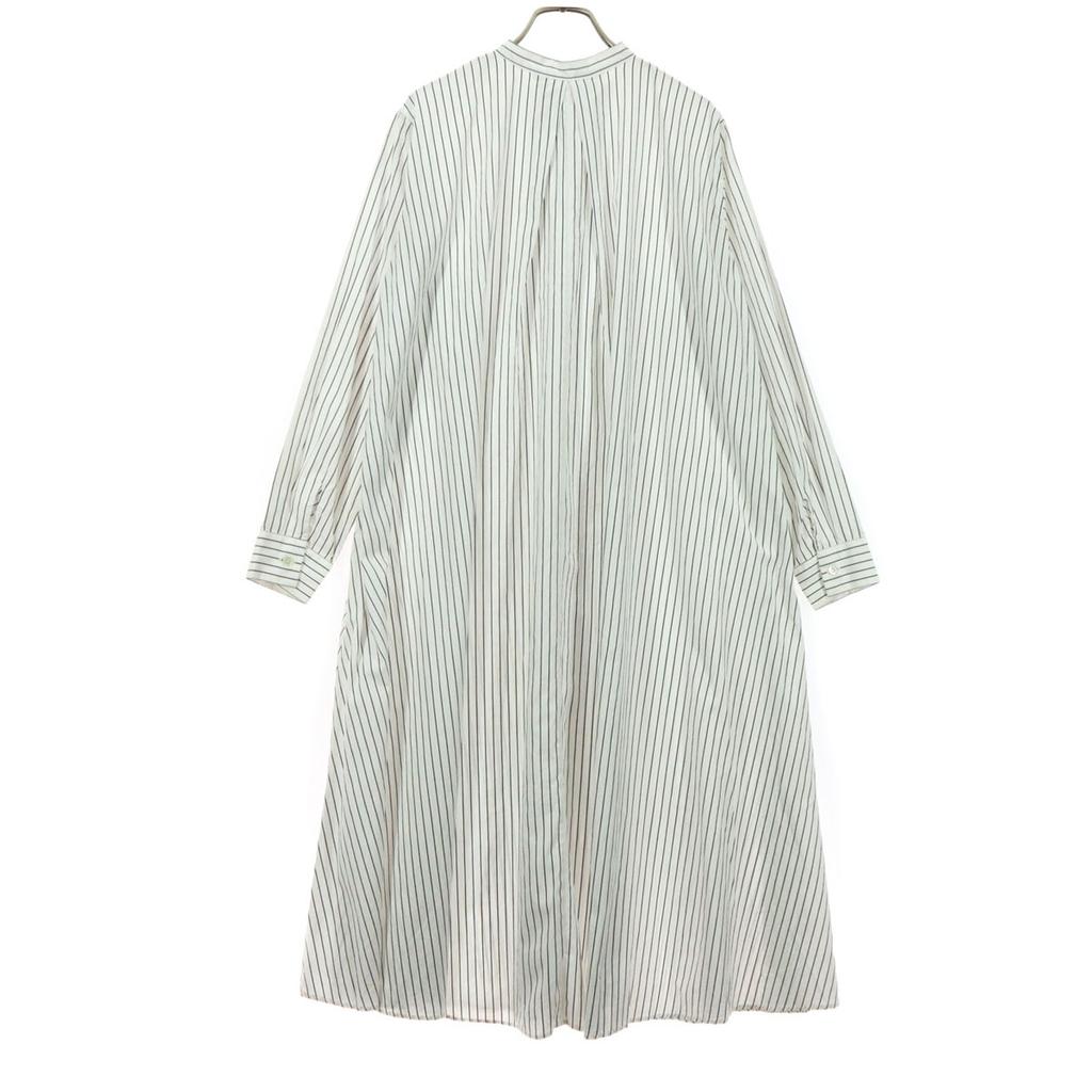 MidiUmi Made In Japan Striped Pattern Long Sleeve Collarless Button Knee-length Dress Women Used