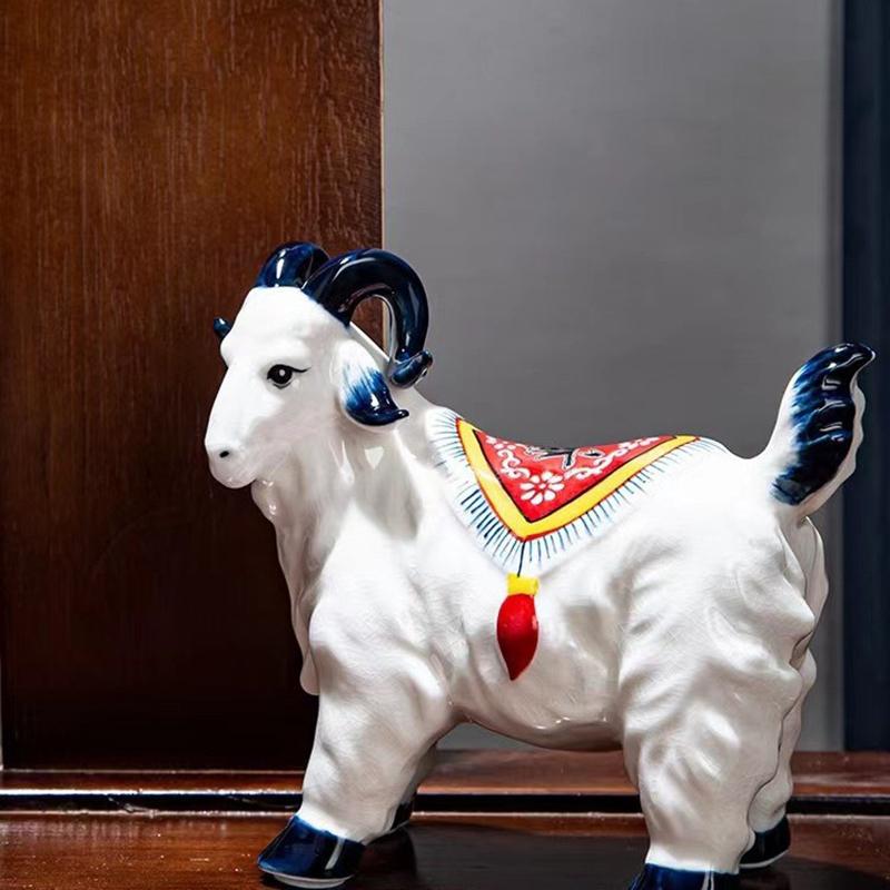 Ceramic Sheep Ornament Wine Cabinet Twelve Zodiac Sheep Porcelain Home Living Room Decoration Crafts