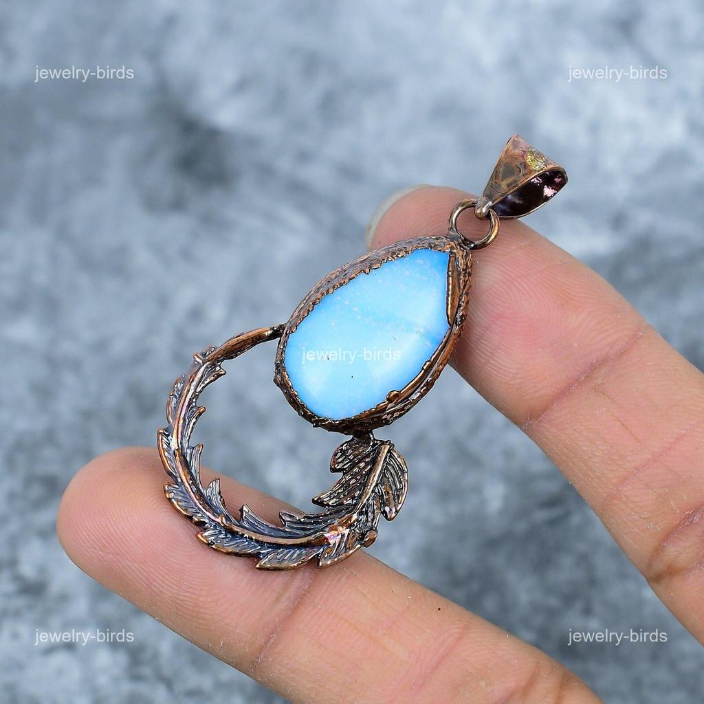 Pear Amazonite Gemstone Birthday Gift Electroformed Heart Chakra Pendant Copper VP-32