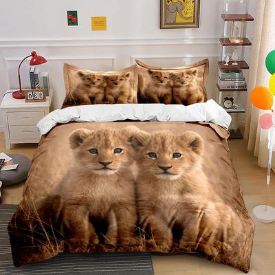 Adorable Lion Cubs Gazing Together Printed Duvet Cover Set1 Duvet Cover+2 Pillowcasemulti Size Bedroom Bedding Decor