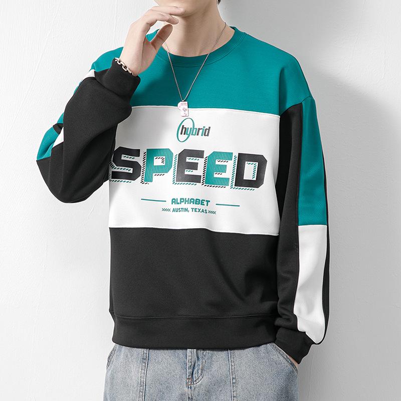 

New Spring and Autumn Long-sleeved Sweatshirts for Men, Casual Round Neck Bottoming Shirts, Trendy Round Neck Letter Print Contrast Sweatshirts 4XL