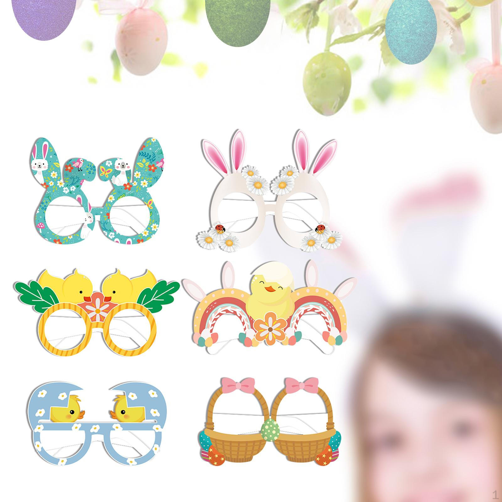 Cute Easter Egg Eyeglasses Photo Props Theme Bunny Carrot Glasses for Birthday Parties 6pcs Style B