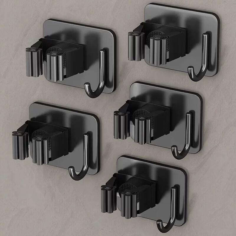 LIEI Gunmetal Grey Suction Cup Mop & Broom Wall Holder