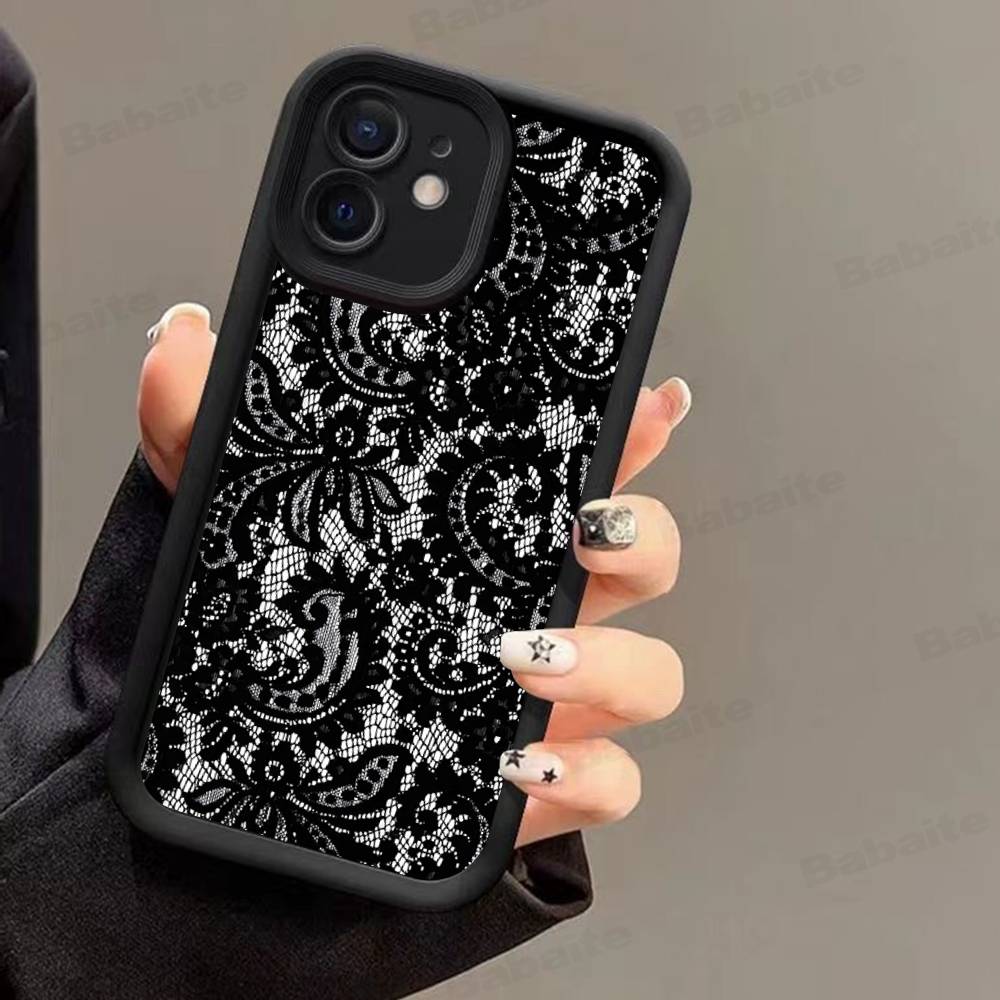 Černý krajkový vzor Personalizovaný kryt na mobilní telefon Pro IPhone 17 16 15 13 11 12 14 Pro Max Plus Silikonový kryt