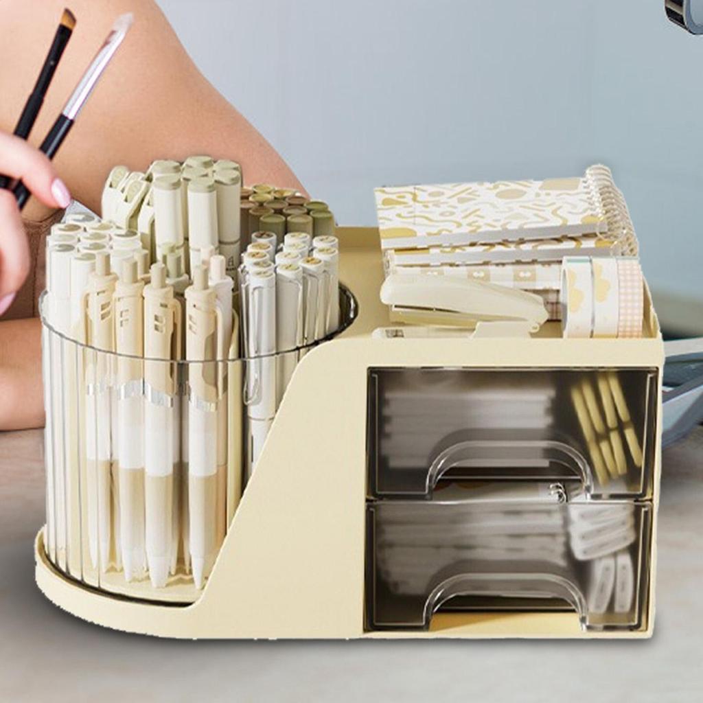 Rotating Desk Organizer Aesthetic Large Capacity With Drawers Space Saving Office Desk Organizer For Art Supplies Makeup Brush