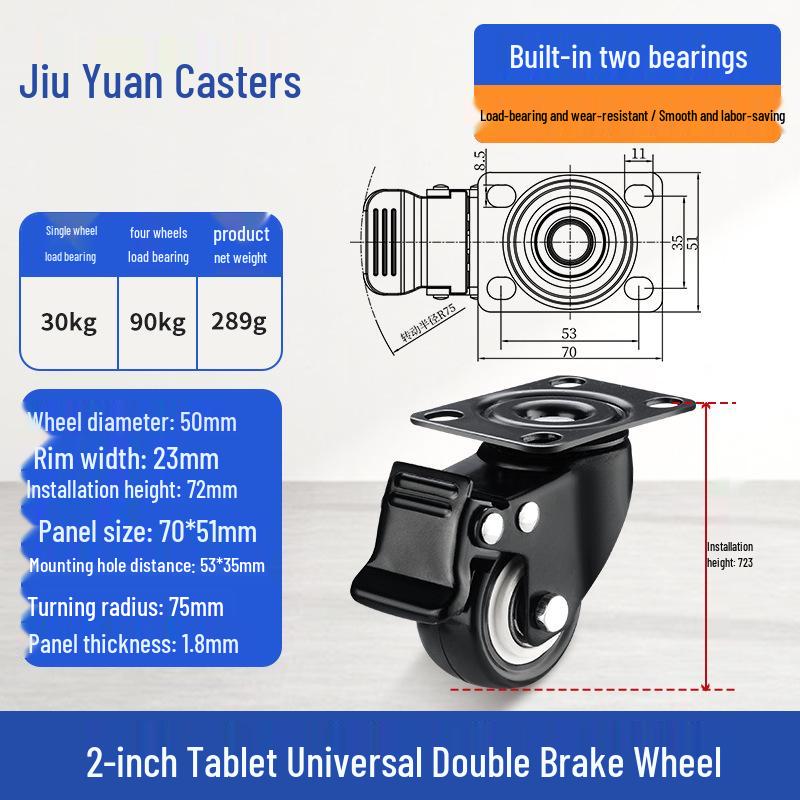 Black Heavy-Duty Swivel Casters with Brakes for Furniture, Cabinets & Industrial Use, Double Bearing Wheels