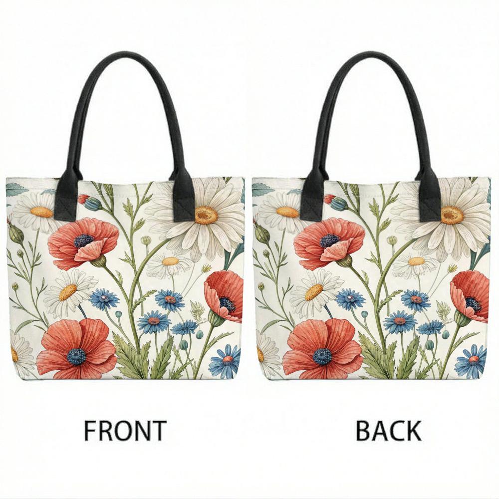 Floral Printed Tote Bag Casual Large Capacity Shoulder Handbag for Daily Use