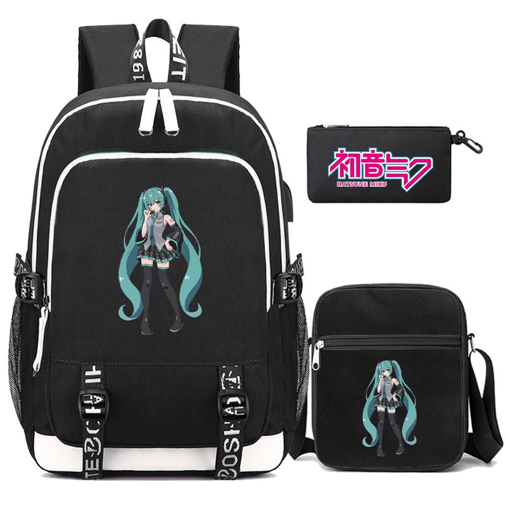 3 Stück/Set Anime Cartoon Hatsune Miku Bedruckter Rucksack Große Kapazität Wasserdichte Schultasche Schüler Junge Mädchen Schultasche Outdoor Laptop Reisetasche Geschenk