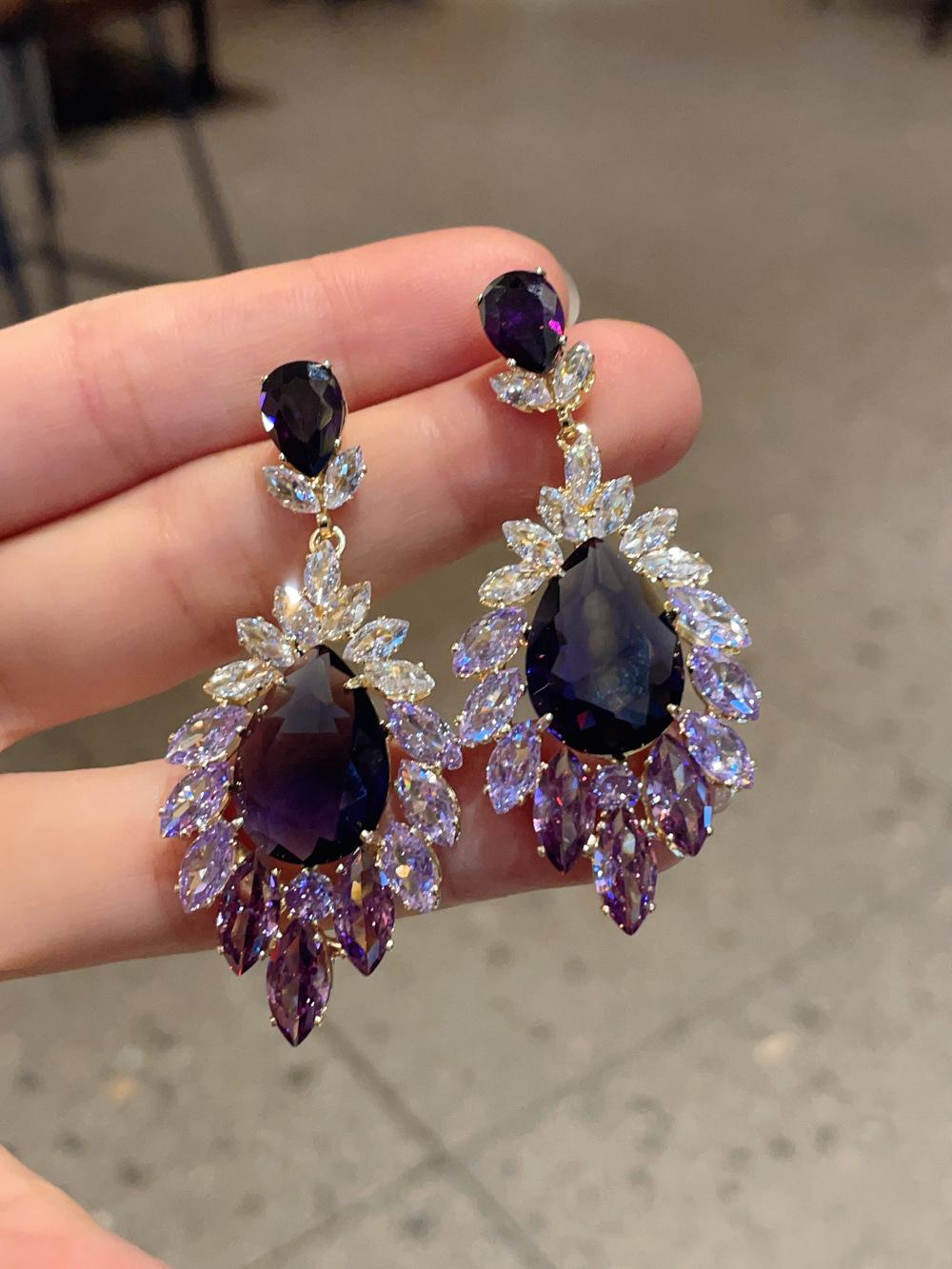 

Европейская и американская мода Градиентные фиолетовые серьги-подвески из циркона в форме капли - Супер сверкающие иглы из серебра 925 пробы Женские вечерние украшения