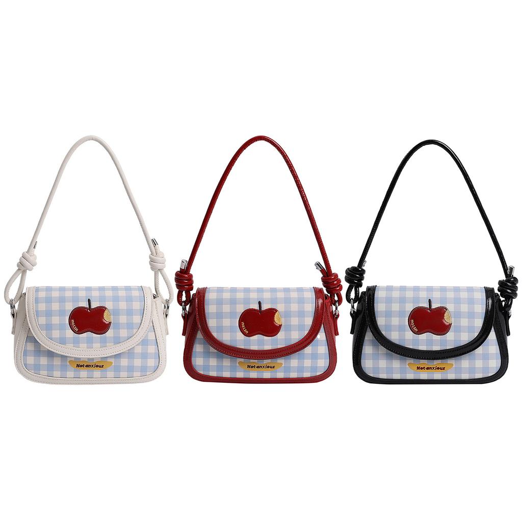 PU Leather Apple Plaid Shoulder Bag with Adjustable Strap Crossbody Bag Versatile Flap Bag for Women Work Shopping Travel Daily