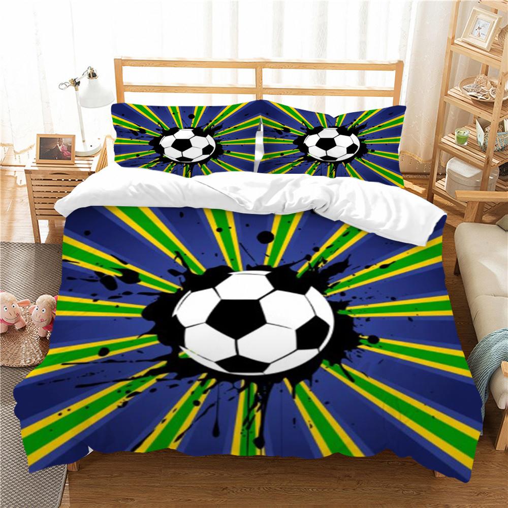 Home Bedding Set 3D Football Print Quilt Cover Washable Bedclothes Bed Suit Pillowcase Single Double King Bed Set