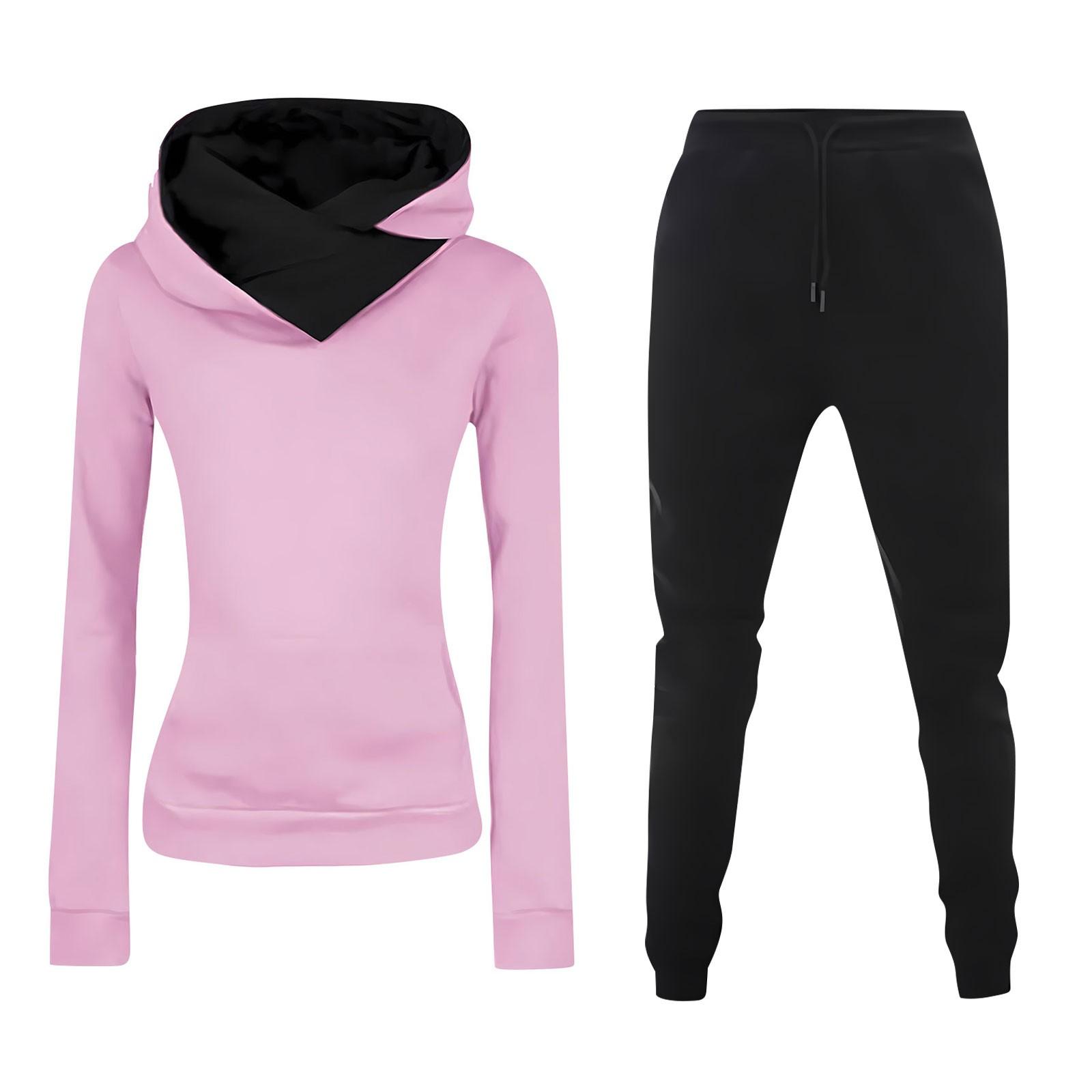 

Женская мода сплошной цвет с длинными рукавами и длинными брюками спортивный комплект из двух предметов L розовый