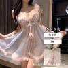 Sexy Unterwäsche, sexy rosa Pyjama, pure Verführungsperspektive, Nachthemd mit haarigem Saum, Set für kleine Brüste zum Anheben.