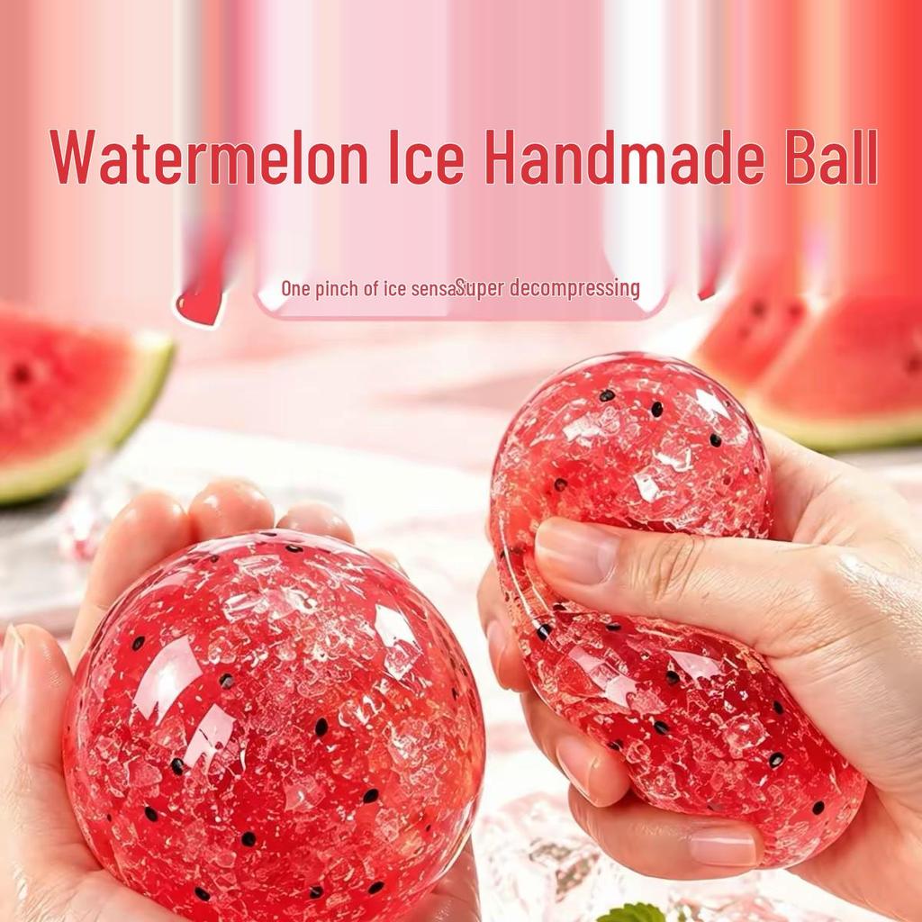 Handmade Watermelon Slushie Soft Rubber Decompression Toy with Sandy Sound and Venting Squeeze Feature