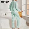 GMXIA Women's Pajamas Autumn and Winter Solid Color Cardigan Long Sleeve Loungewear Set