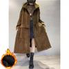 Thickened Fleece Long Corduroy Warm Outerwear Women's Single Button Open Cardigan Windbreaker Autumn Winter Outerwear
