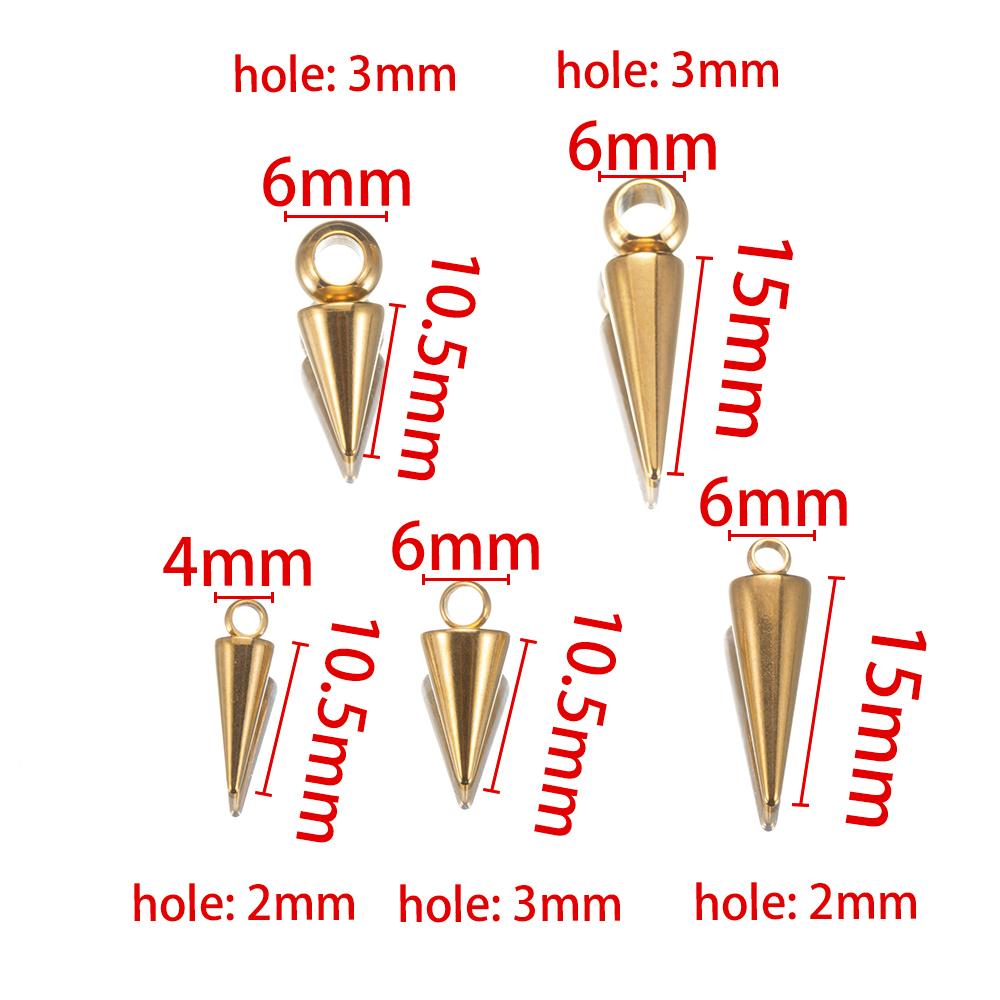 10PCS Stainless Steel Cone Bullet Choker Charms Spike Beads Pendants for Women Man Hoop Earring Necklace Jewelry Making Supplies