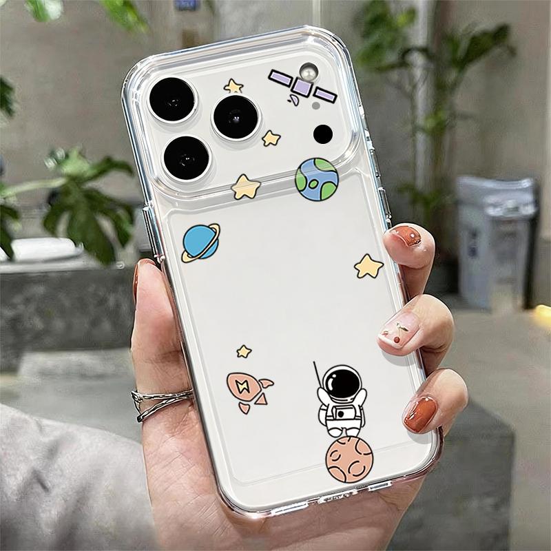 Shockproof Clear TPU Case For iPhone 17 16 Pro 15 14 13 12 Pro Max 11 Transparent Silicone Cartoon Astronaut Pattern Phone Cover