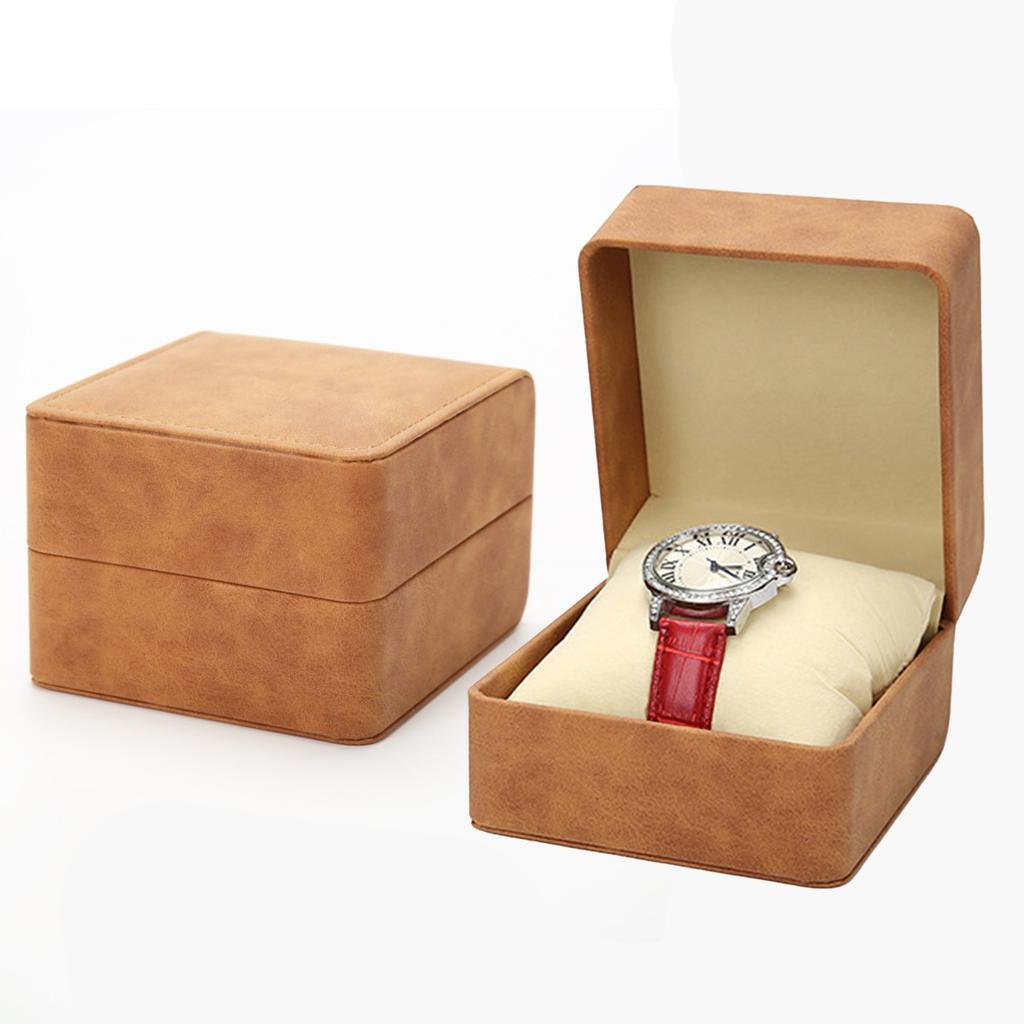 Black Single Watch Gift Box with Pillow PU Leather Wristwatch Display Case Organizer for Men Clamshell PU leather watch case