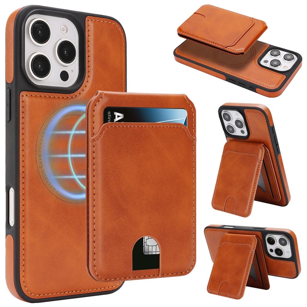 Magnetic Leather Phone Case with Card Holder for iPhone 12 - 17 Series Multi - Functional Stand Shockproof Protective Cover