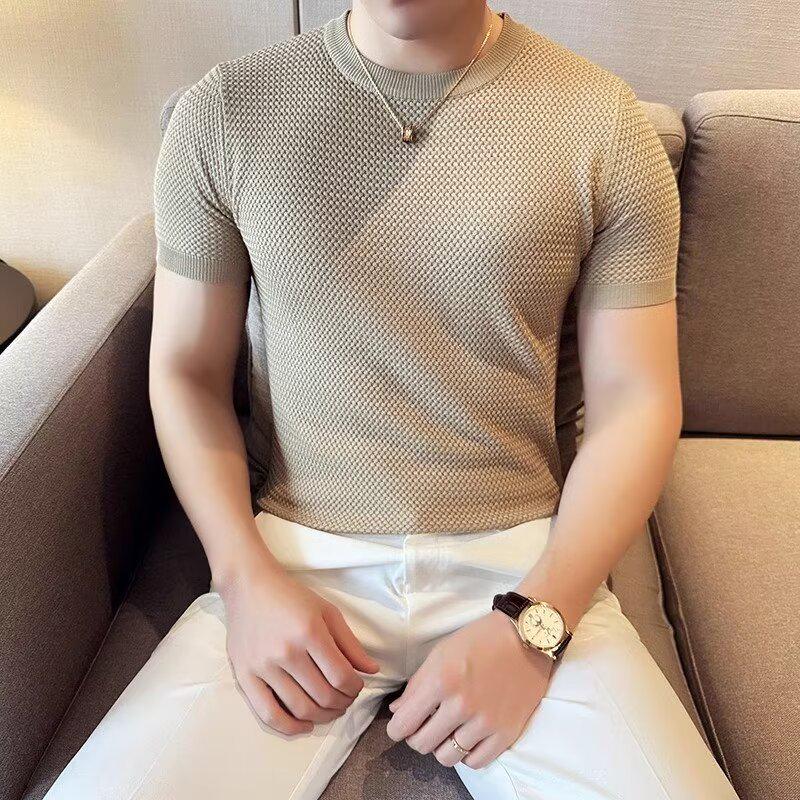 

Мужская трикотажная футболка из ледяного шелка облегающего кроя с круглым вырезом и коротким рукавом XXL абрикосовый