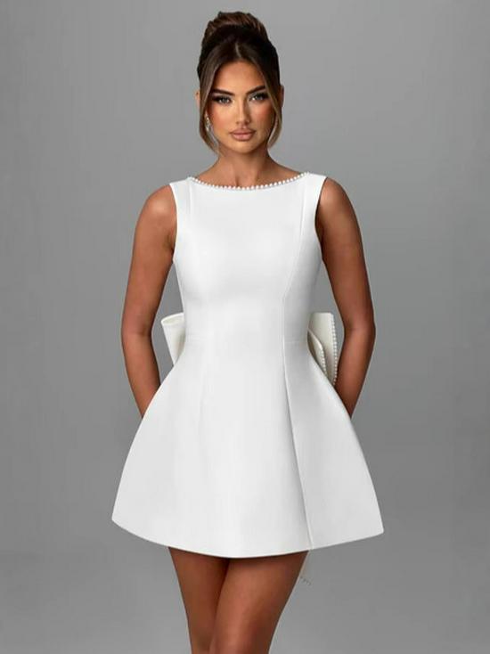 Pearl Bow A-line Backless Summer Dress for Women