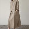 Women's Round Neck 3/4 Sleeve Loose Fit Maxi Dress Casual Solid Color Elegant Sun Dress