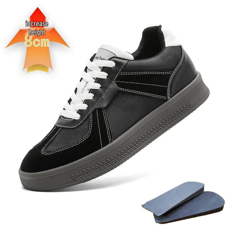 Men s Casual Board Shoes: Lace-up, Breathable, Round Toe, Height-Boosting (6/8CM), Black Summer Sneakers 44