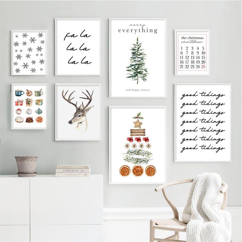 Christmas Tree Canvas Poster Painting Party Decor Merry Christmas Wall Art Painting Cartoon Print Picture Room Home Decoration