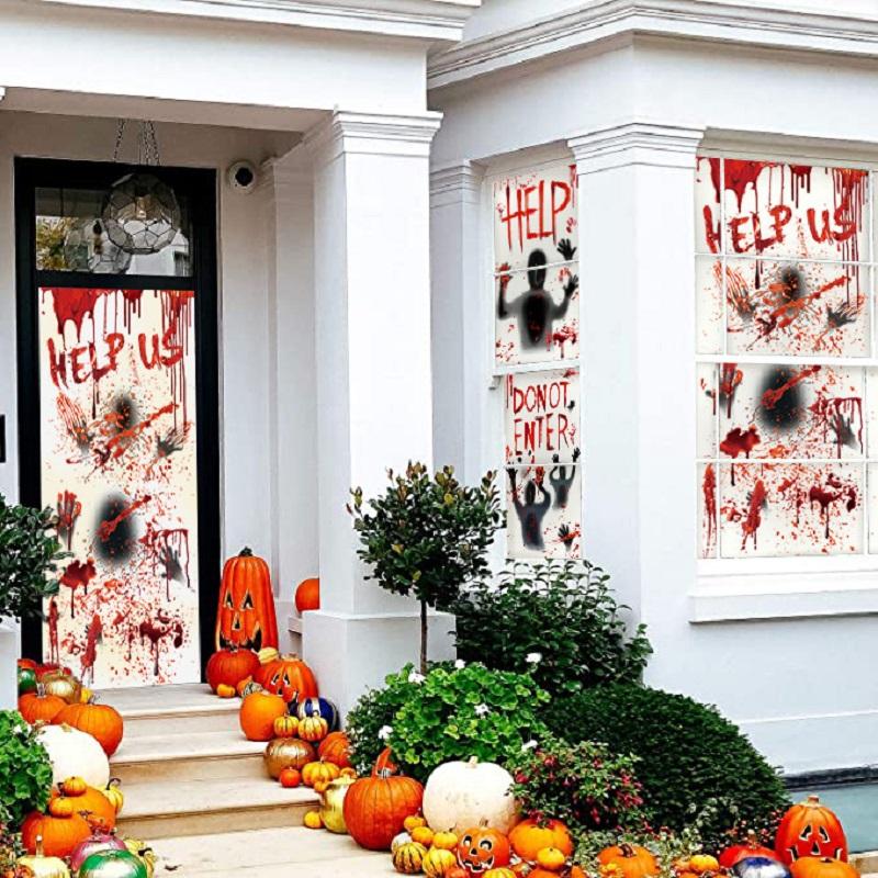 Big Removable Happy Halloween Stickers Blood Hands Halloween Decorations for Home Bathroom Toilet Horror Windows Wall Stickers