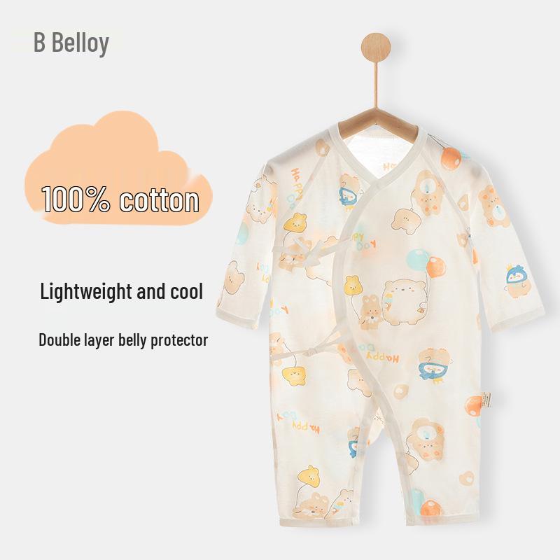 

Newborn Summer Thin Cotton Baby Romper – Long Sleeve Monk Style Onesie 1-3 months