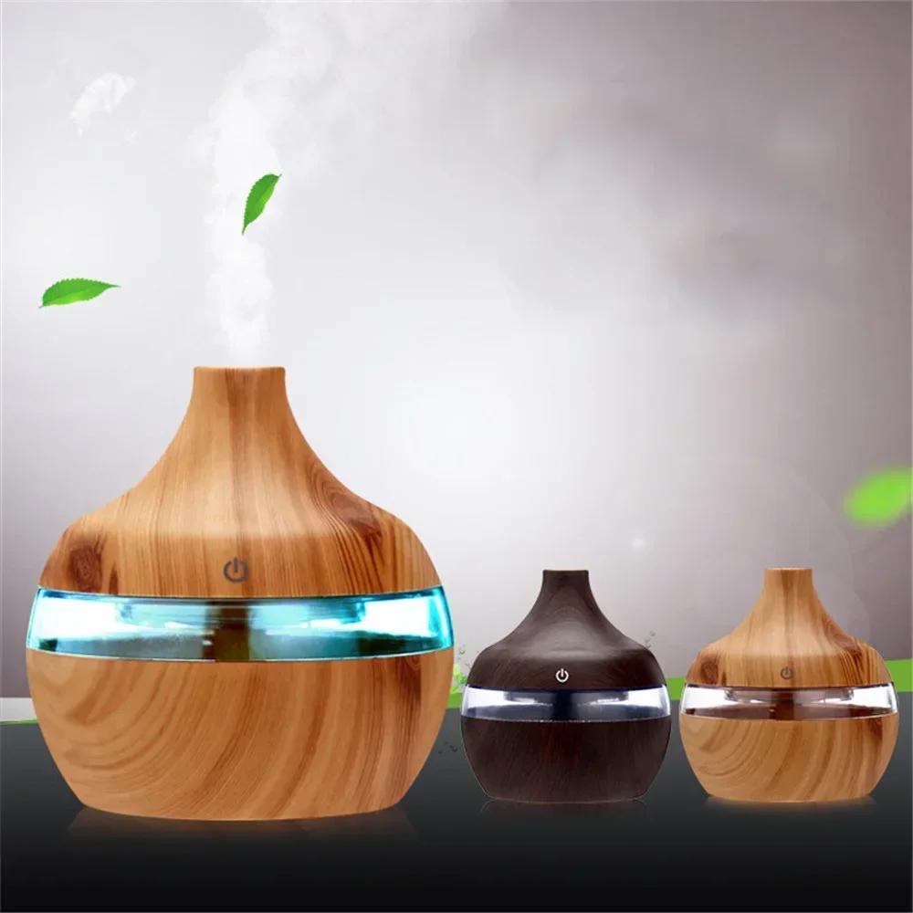 Luchtverfrisser Kleur Nachtlampje USB 300ml Elektrische Luchtbevochtiger Essentiële Aroma Olie Diffuser Ultrasone Houtnerf LED-verlichting