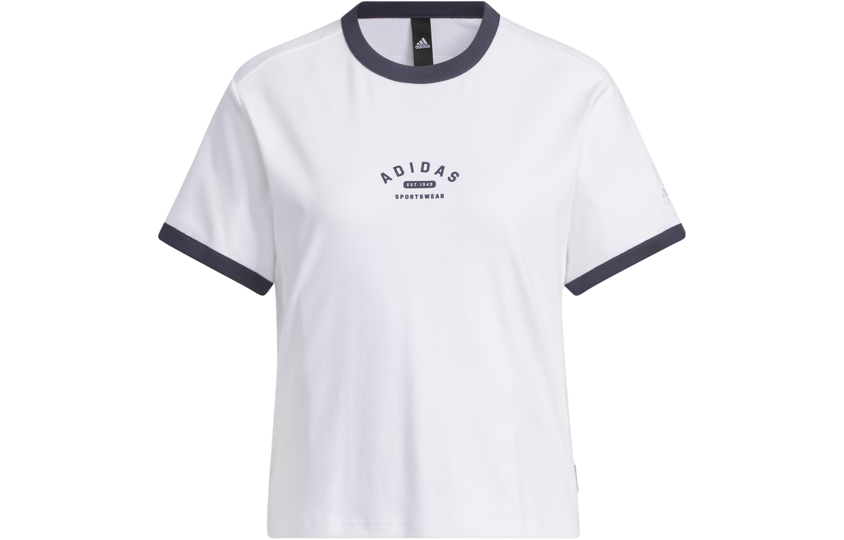 Adidas Drop Shoulder Sleeve T Shirt Women s White/Dark Navy Blue IP3940 XS