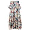 Johnature Woman Spring Casual V-Neck Vintage Print Dress Fashion Chinese Style Short Sleeves Dress