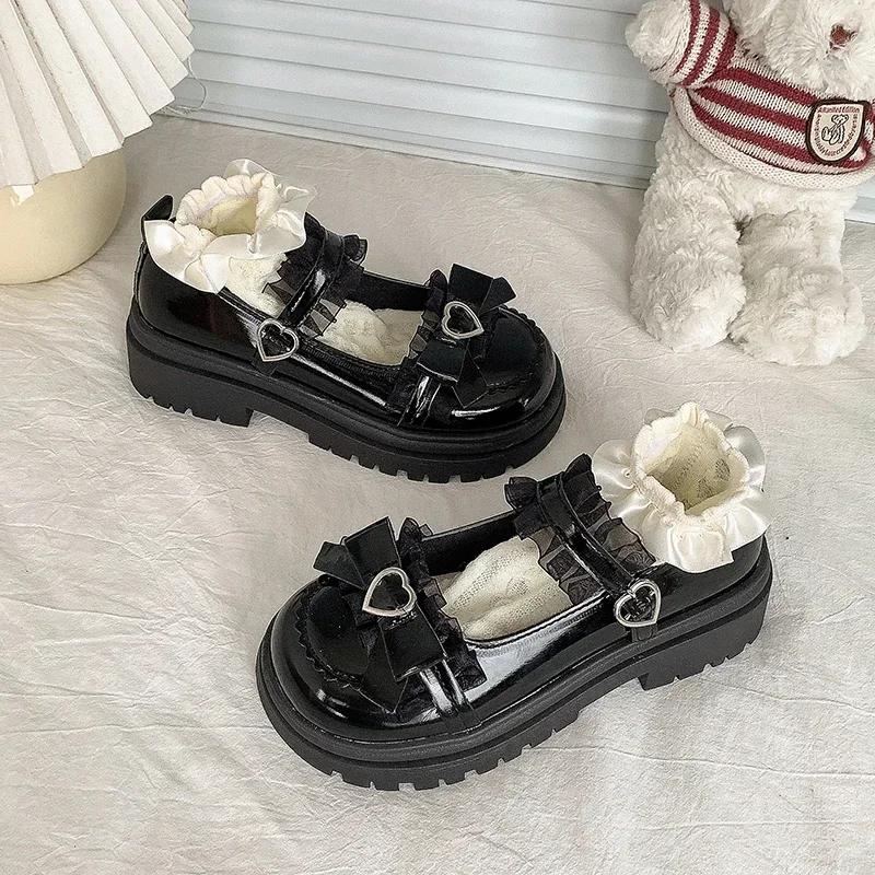 Fashion Shoes for Women 2025 New Summer High Quality PU Mary Jane Shoes Round Toe Medium Heel Bow Knot One-Word Buckle Women's Shoes