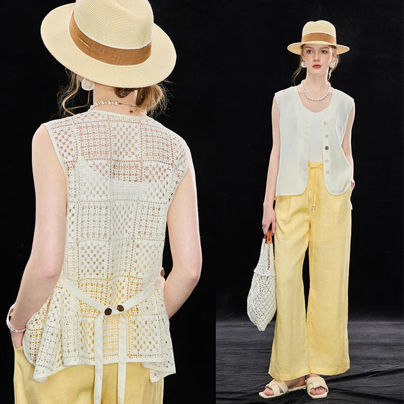 Women s French Style Tencel Linen Mesh Back Vest S