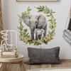 Cartoon Parent-child Baby Elephant Flower Grass and Green Leaf Background Beautification and Decoration Wall Stickers