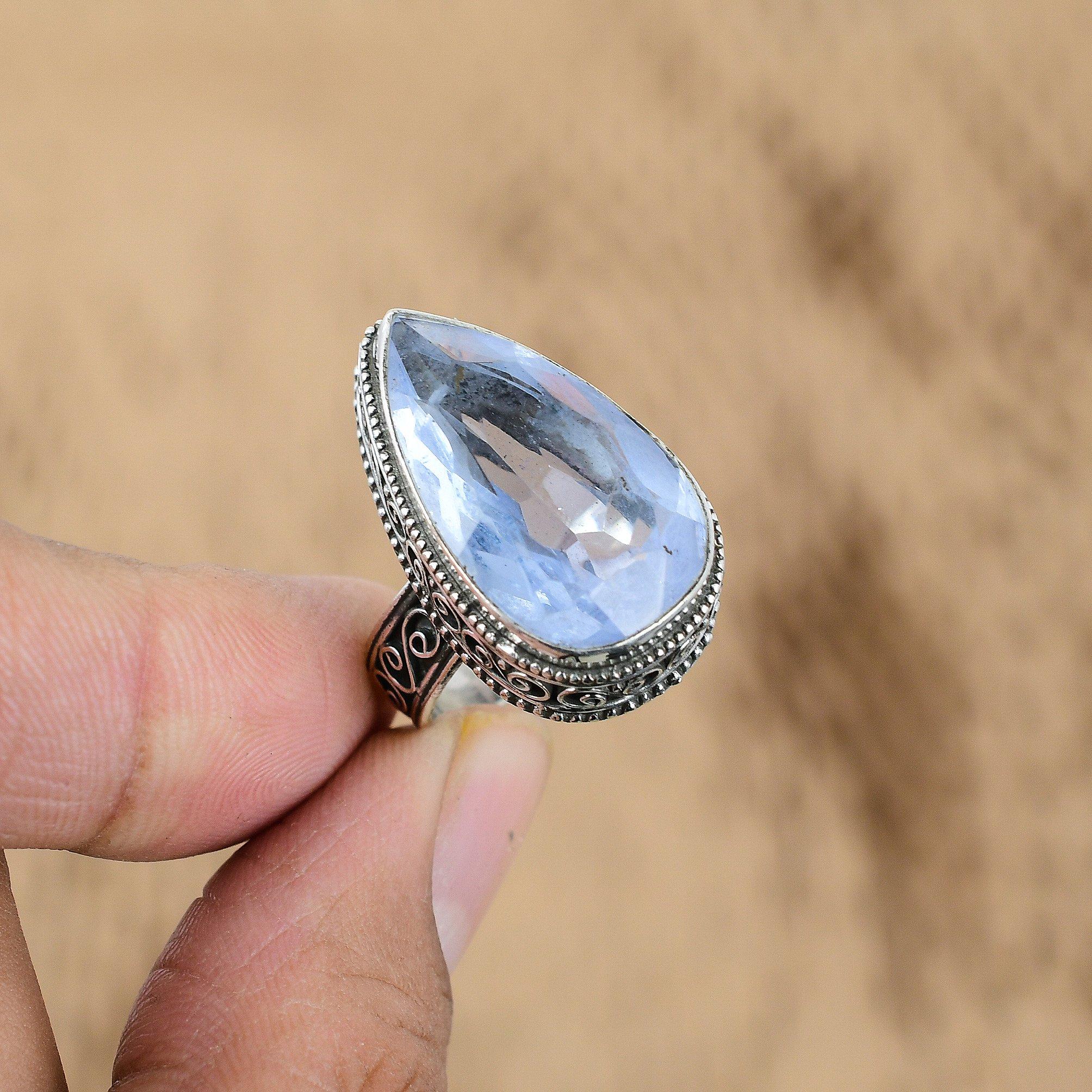 

Sterling Silver Tanzanite Quartz Gemstone Promise Vintage Birthday Ring US 8.75 No