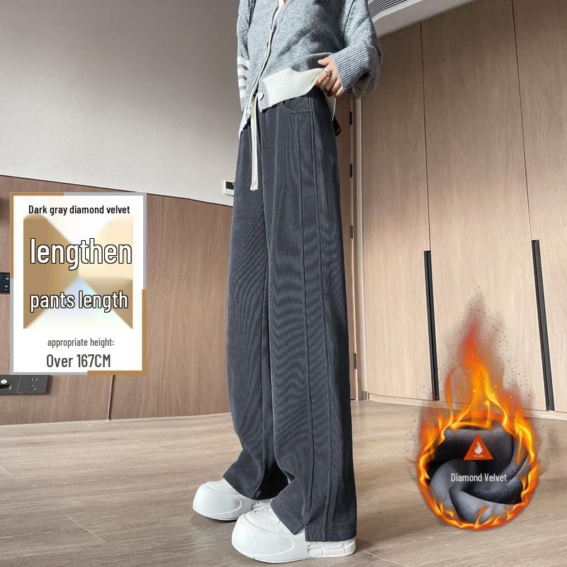 Women's Narrow and Wide-Leg Chenille Sweatpants, Fleece-Lined for Autumn/Winter 2024, Straight-Leg Casual Design.