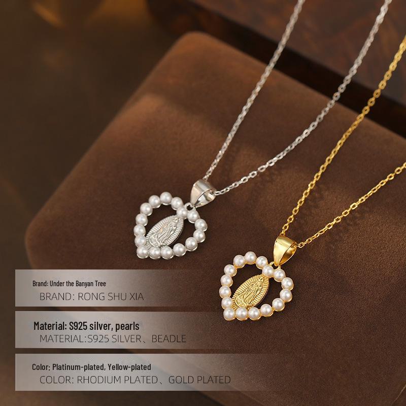 Banyan Tree S925 Silver Virgin Mary Pearl Clavicle Necklace for Women