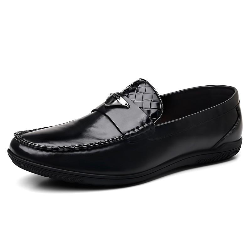 Mens Genuine Leather Loafer Slip-On Shoes Driving Business Casual Wear Non-Slip Rubber Sole Comfortable Round Toe