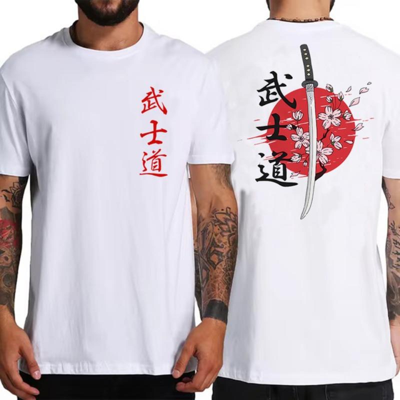 Japan Samurai Spirit Męska koszulka w stylu japońskim z tyłu z nadrukiem 3D Luźne, obszerne koszulki T-shirt Męski prezent Tee Unisex