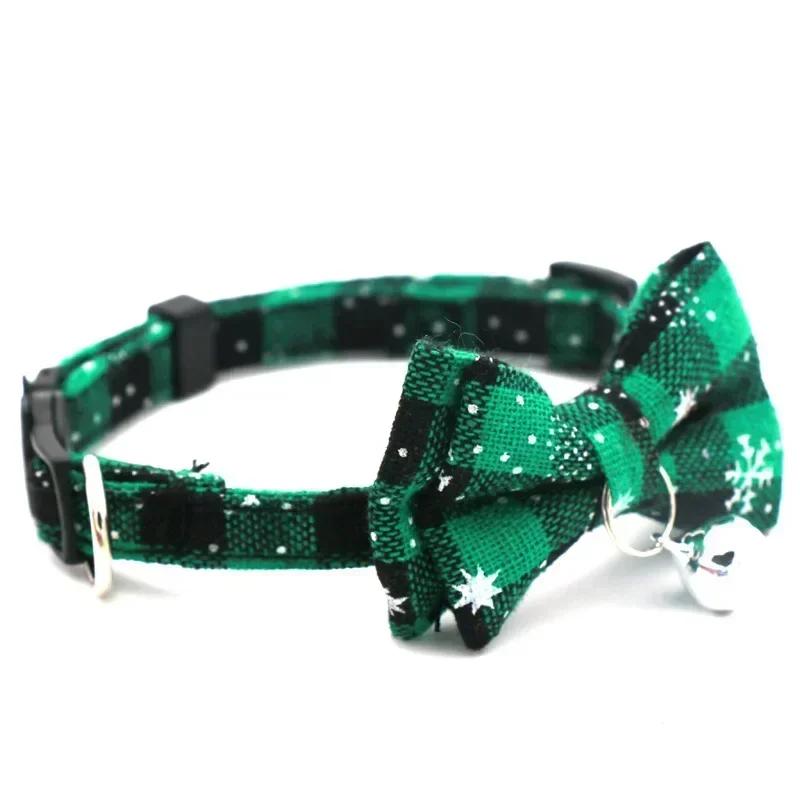 

Bowknot Cat Small Dog Collar with Bell Plaid Snowflake Adjustable Breakaway Pet Puppy Kitten Safety Buckle Necklace Christmas