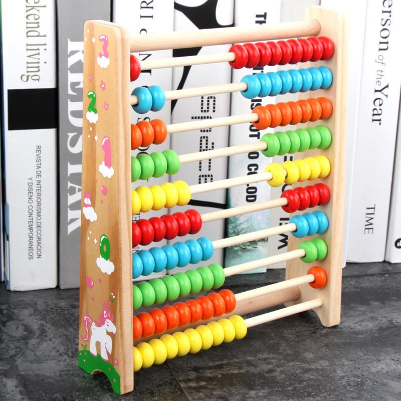 Wooden Colorful Number Abacus: Educational Toy for Kids, Ten-Row Arithmetic Learning Aid