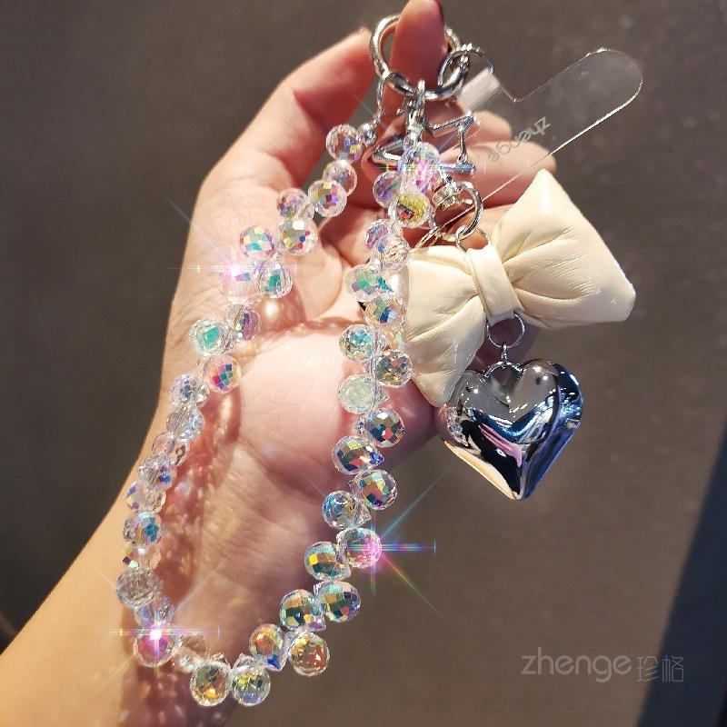 Small fragrance bow tie, love mobile phone hanging chain, ins mobile phone case, pendant, beaded chain, short fashion women's wrist ornament