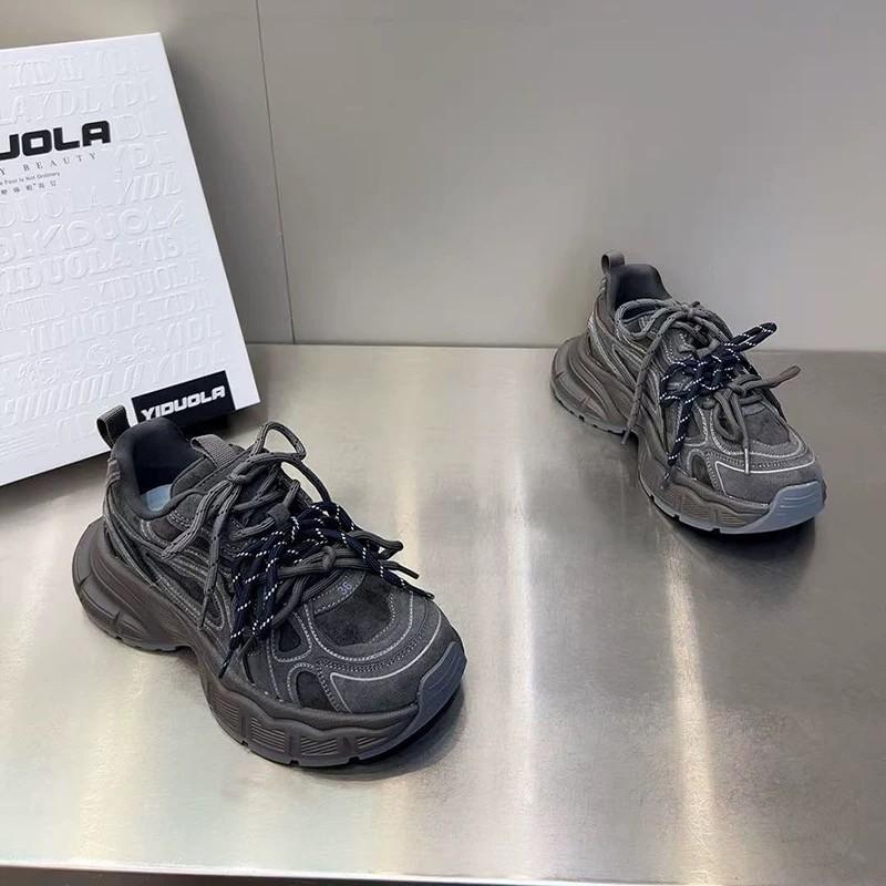 

[Fanfna] niche 2025 autumn and winter new old platform dad shoes women s light casual versatile sports shoes 40 серый