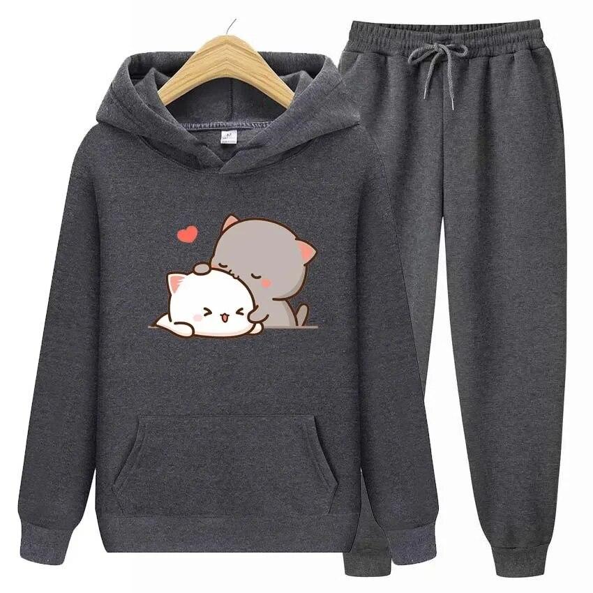 

Kawaii Girl Аніме Принт Осінь Зима Худі + Штани Комплект із двох частин Жіночі толстовки Спортивні костюми Бігун Товстий теплий одяг 3XL