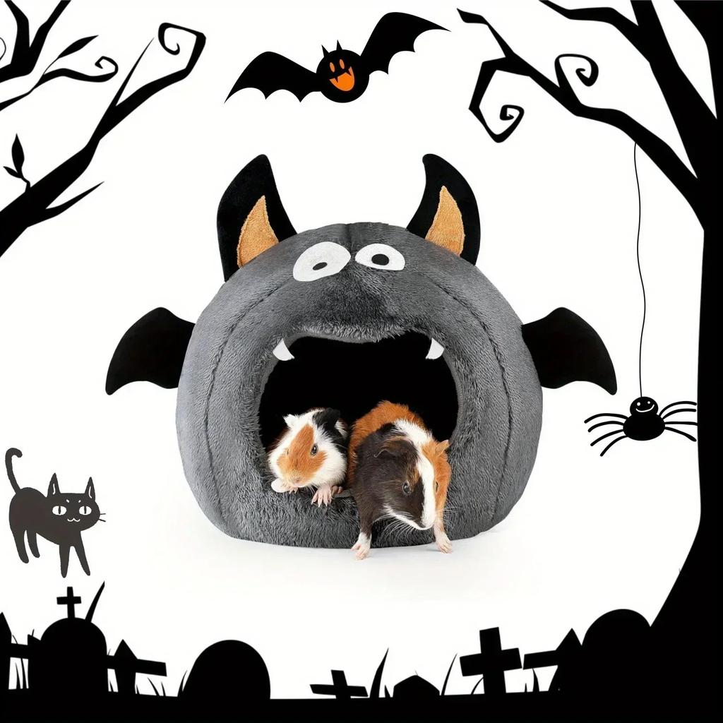 2 In 1 Hamster Nest Halloween Bat-Shaped Cozy Bed for Hamster Guinea Pigs Rabbits & Small Pets Soft Plush Polyester Hideout Bed