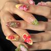 10Pcs 3D Floral Press-on Nails Thick Reusable Fake Nails with Gel Design Summer French Tip Artificial Nails for Women